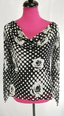 Blusa Colección JS Talla 8 Mujer Negra Blanco Lunares Floral Capucha Cuello  Foto 1 de 4