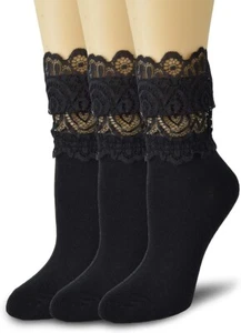 ViViKi Women's Lace Socks Transparent Mesh Ruffle Dress Ankle Socks - Black - Picture 1 of 6