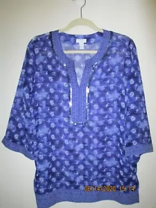 Túnica Top Chico's Azul Marino Escote Lentejuelas Lentejuelas Mangas 3/4 L7 - Talla 1 - Imagen 1 de 3