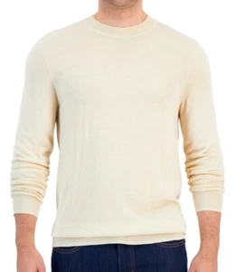 Medium Alfani Brown Rice Ivory Knit Solid Merino Wool Blend Sweater 40" $80 - Picture 1 of 14