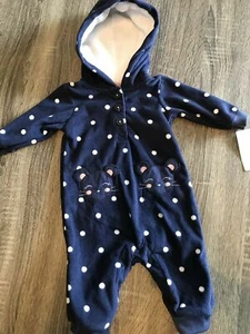 NWT Carters Baby girls Hooded Fleece Jumpsuit Clothes 3 months polka B31 - Picture 1 of 6