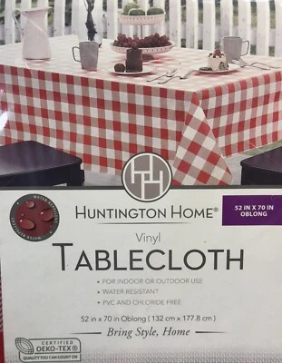 Huntington Home Red & White Checkered Vinyl Tablecloth 52" x 70" Oblong Picnic - Image 1 of 3