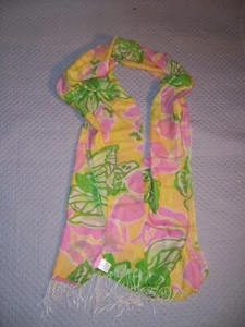 Lilly Pulitzer Swim Silk Cashmere Wrap Scarf with fringe 30" x 80" Pink EUC - Picture 1 of 4