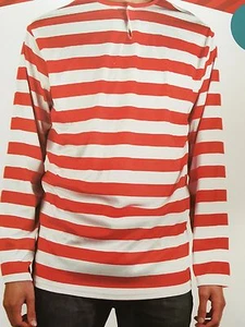 Red and White Striped Top Shirt Costume Party Dress Up Long Sleeve Stripe New - Picture 1 of 3