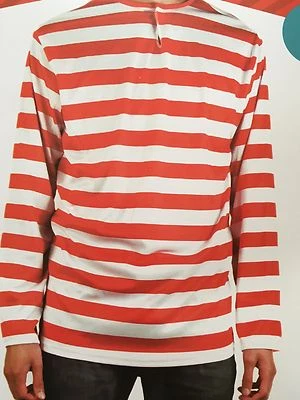 Nueva Camisa Top a Rayas Rojas y Blancas Disfraz Fiesta Vestir Manga Larga a Rayas Foto 1 de 3