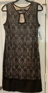 R & M RICHARDS Sz 12 Black Lace Lined in Taupe Stretch Sheath Dress MSRP $80 NWT - Picture 1 of 6