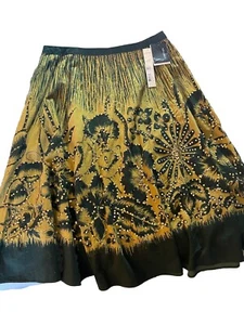 Bernardo NWT 12 W 32” L 29” Stem Beaded 100% Cotton Flared Skirt Sequins Floral - Picture 1 of 8