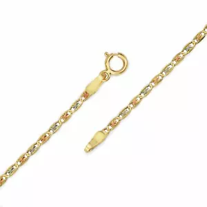 14k Tri-Color Valentino Solid Gold Chain DiamondCut Yellow White Rose 1.5mm 18" - Picture 1 of 8