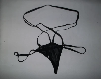 Bragas tanga de malla transparente cintura semipentagrama con tiras S negras nip gótico cyberpunk Foto 1 de 3