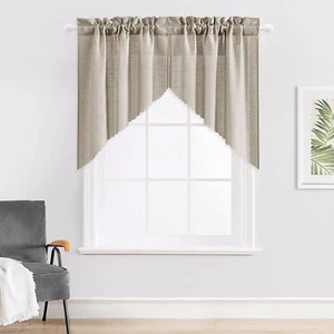 Faux Linen Swag Curtains Rustic Rod Pocket Kitchen Valance - Picture 1 of 6