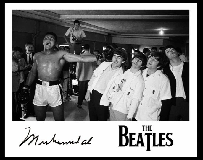 8x10 B&W Photo MUHAMMAD ALI & THE BEATLES 1/1 eBay Rock N’ Roll HOF Boxing - Image 1 of 1