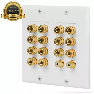 Surround Sound Wall Plate 2-Gang 7.1 w/ Gold Plated 7-Pair Copper Binding Posts - Picture 1 of 7