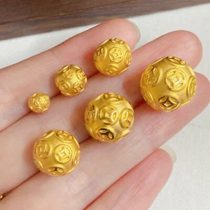 1pcs  Gold Bead 999 Yellow Gold 3D Hard Gold Coin Ball Transfer DIY Pendant - Picture 1 of 6