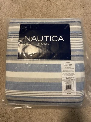 Nautica Home JETTISON 2-Piece Blue/Gray Striped Cotton Twin Quilt Set, NWT - Image 1 of 4