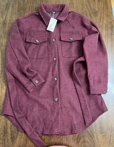 Pretty Garden Women's Button Down Peacoat Belted Jacket - Wine red -XL - Picture 1 of 12