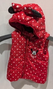 Disney H&M Minnie Mouse Red Polka Dot Puffer Vest Ear and Bow Hood Full Zip-2T - Picture 1 of 4