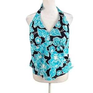 Lands' End 14P Tankini Halter Swim Top Blue Floral Padded Bra - Picture 1 of 8