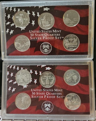 2000 and 2003 S State SILVER QUARTER Proof State 5 Coin Set  25c No Box/COA - Image 1 of 3