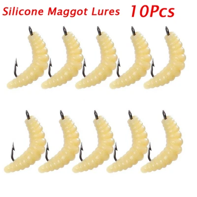 10X Weiche Angelköder Larve Made Wurm Made Köder Vorrichtung mit Haken DE - Bild 1 von 4