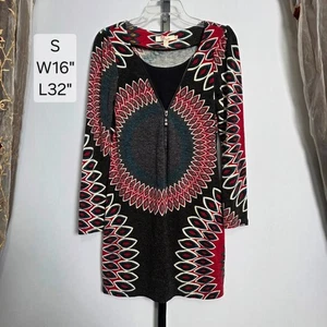 Aryeh Sweater Dress S Small Geometric Tribal Mandala Long Sleeve Quarter Zip - Picture 1 of 7