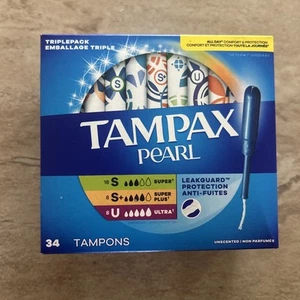Tampax Pearl Tampons TriplePack 34 Ct Super/Super Plus/Ultra Unscented - Picture 1 of 2