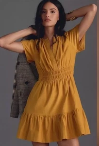 Anthropologie The Somerset Mini Dress Corduroy maize mustard yellow Women Large - Picture 1 of 15