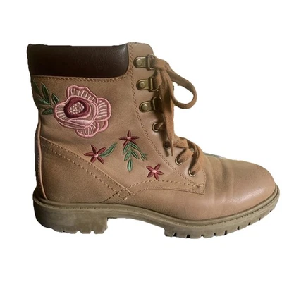 G By Guess Prinse Combat Floral Boot Womens 6 Camel Brown Embroidered Bootie - Image 1 of 4