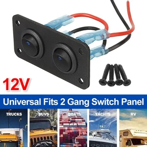 2 Gang Blue LED 12V Toggle Rocker Switch Panel Kit For Car Boat Marine RV Truck - Picture 1 of 12