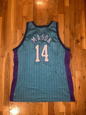 Camiseta deportiva Anthony Mason Champion Charlotte Hornets verde azulado 52 NBA Curry Gill Bogues Foto 1 de 4