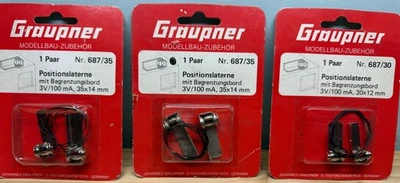 2 x Graupner Positionslaternen, Nr. 687/35 und 1 x 687/30, je 1 Paar, 3 V, OVP, - Bild 1 von 4