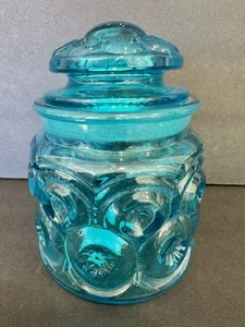 Glass Canister LE Smith Moon & Stars w Lid Apothecary Jar 5”H Vintage MCM - Picture 1 of 4