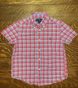 Ralph Lauren Short Sleeved Red Plaid Button Down Shirt - Boys Size 6 - Preowned - Picture 1 of 4