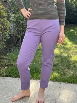 Akris 6 Cotton Mulberry Silk Stretch Ankle Large Cuff Pants Lavender - Image 1 of 4