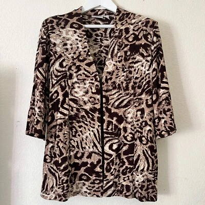 Chico's путешественников Джерси вязаный животных печать куртка кардиган Sz 3 США XL желтовато-коричневый коричневый - Изображение 1 из 4