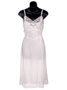 SeamPrufe Vintage Full Slip White Acetate Nylon 1940s Beautiful Lace Size 32 S - Picture 1 of 5