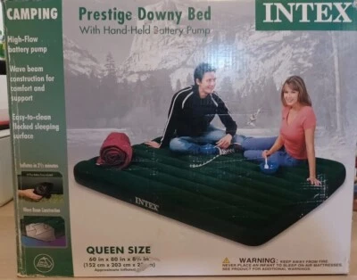 New Intex Queen Size 60"x80"x8.75" Prestige Downy Bed w/Hand Held Battery Pump  - Image 1 of 2
