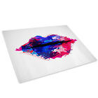 Blue Red Grunge Lips Glass Chopping Board Kitchen Worktop Protector