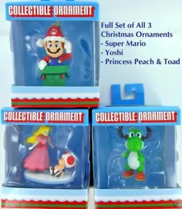 SUPER MARIO 3 Christmas Ornaments FULL SET Nintendo Yoshi Peach Toad Retired NIB - Picture 1 of 11