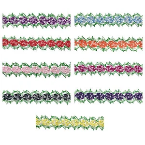 Unotrim 3.5" Blue Pink Yellow Red Purple Fuchsia Black Rose Embroidered Trim - Bild 1 von 24