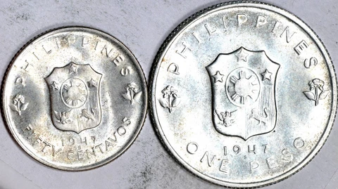 (2-Piece Set)MacArthur US-Philippines Peso & 50 Centavos 1947-S Gem UNC K15671 Cover