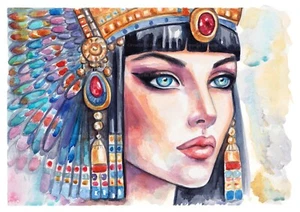 Acquerello Cleopatra dipinto a mano opera originale - Foto 1 di 10