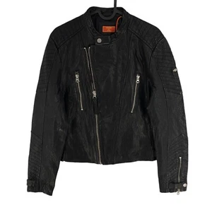 Superdry Women Black Classic Leather Racer Jacket Coat Size EU 40 UK 12 US 8 - Picture 1 of 14
