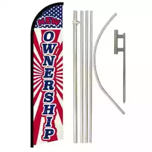 New Ownership Windless Full Curve Advertising Business Banner Flag & Pole Kit - Picture 1 of 9