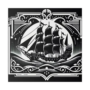 Matte Canvas Wall Art , Art Deco Black White Pirate Ship Nautical Beach Home Sea - Picture 1 of 13