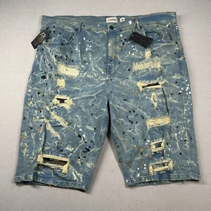 Fwrd Denim Shorts Mens 50 Paint Distressed Baggy Long Oversized 16" Inseam AOP - Picture 1 of 12