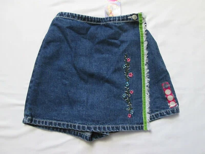 NUEVO Gymboree Vintage XL 6 2000 Floral Bordado Verde Flecos Fray Denim Skort Foto 1 de 4
