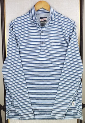 JOHNNIE O Size Medium Mens 1/4 Button Cotton Pullover Lightweight Blue Stripe - Image 1 of 4
