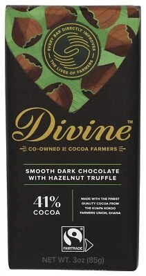 Divine Chocolate Suave Chocolate Oscuro con Trufa de Avellana Paquete de 4 OZ Foto 1 de 2