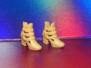 GENUINE MATTEL BARBIE DOLL SHOES #45 LIGHT GOLD ANKLE BOOTS HEELED FEET - Picture 1 of 1