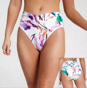 CALIA Women's High Rise Shirred V Front Swim Bottoms Cream/Multi XS, S, M, L, XL - Picture 1 of 6